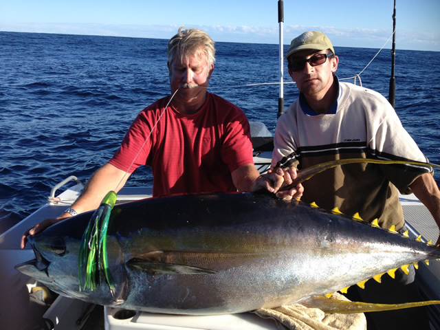 ANGLER: Randall Harrison  SPECIES: Yellowfin Tuna  WEIGHT: 68.2 Kg LURE: JB Lures, 13" Dingo Black+Green
